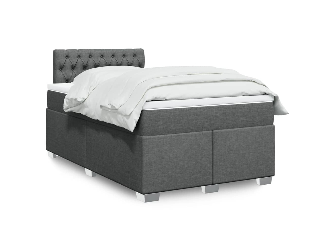 Cama Box Spring Con Colchón Tela Gris Oscuro 120x200 Cm