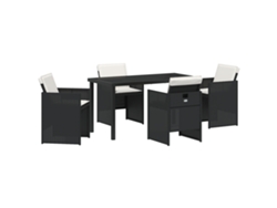 Conjunto de comedor de jardín VidaXL de 5 piezas con cojines, mimbre negro y poliéster