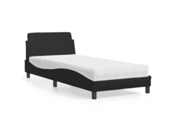 Cama Con Colchón Cuero Sintético Negro 90x190 Cm