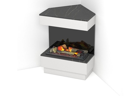 Chimenea eléctrica esquinera LED autoportante TARAVO Blanco mate / mármol negro 70 x 95 x 30/65 400 / 600 OUTINFIRE