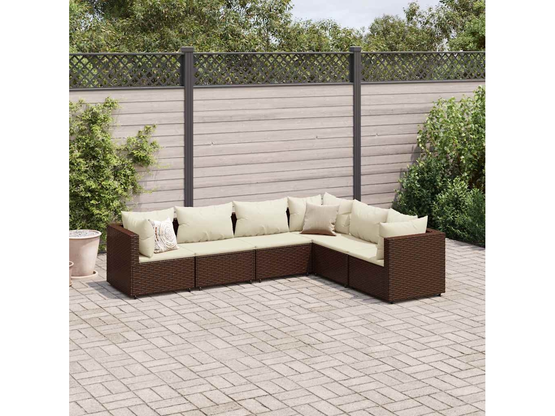 Conjunto de jardín de 6 piezas con 6 cojines de mimbre marrón DKD Home Decor