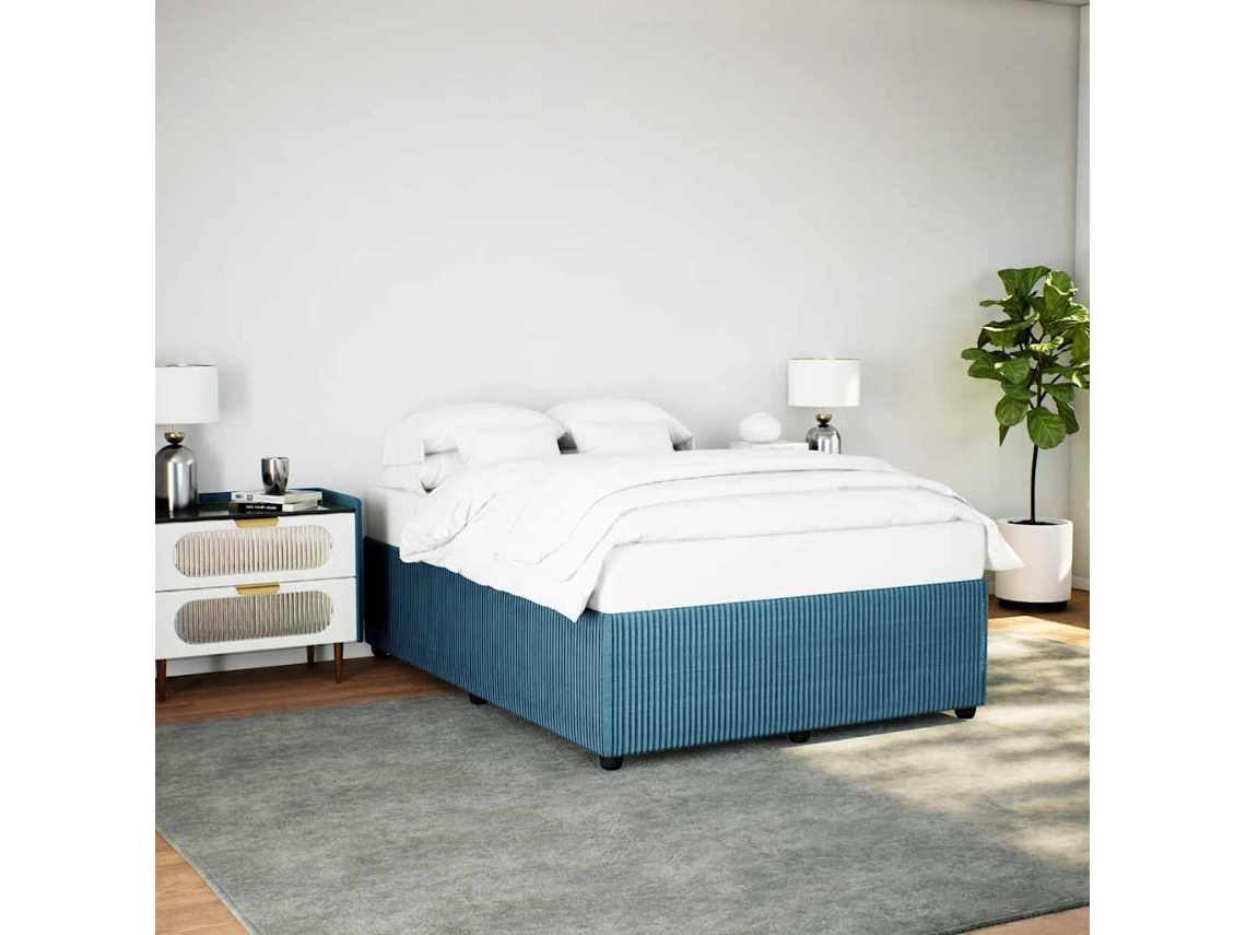 Estructura De Cama De Terciopelo Azul 140x190 Cm