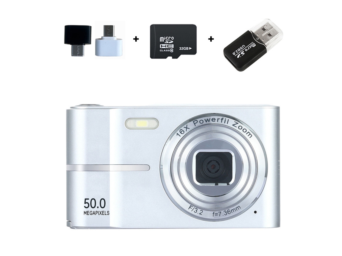 Cámara Digital 4k M03 Pantalla Lcd De 2.4 Pulgadas Zoom 16x Minicámara Compacta Con Tarjeta De Memoria De 32 Gb Color Plateado Gertiz