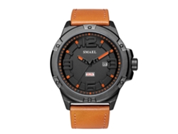 Reloj De Pulsera De Cuero Para Hombre, Resistente Al Agua, Con Calendario Y Movimiento De Cuarzo Naranja.