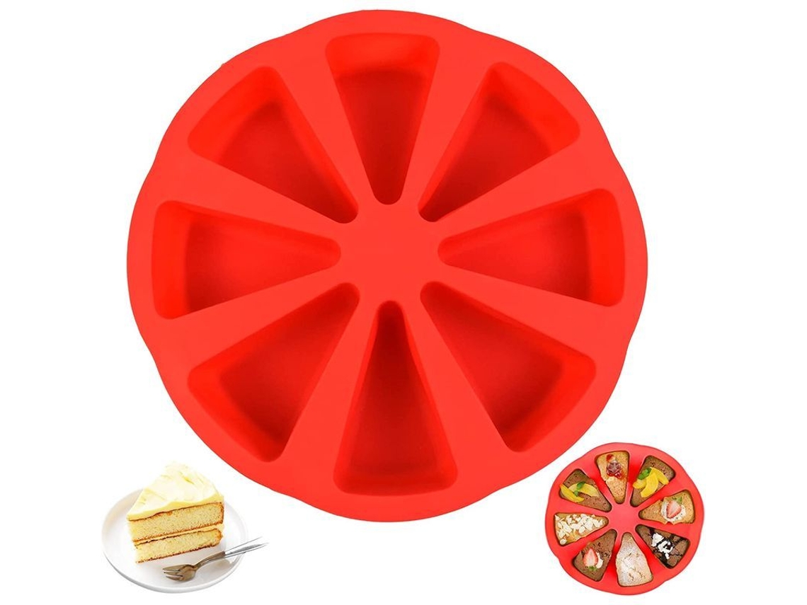 Molde De Silicona Para Pasteles Y Porciones De Pizza, Forma Triangular, 8 Cavidades, Antiadherente, Rojo.