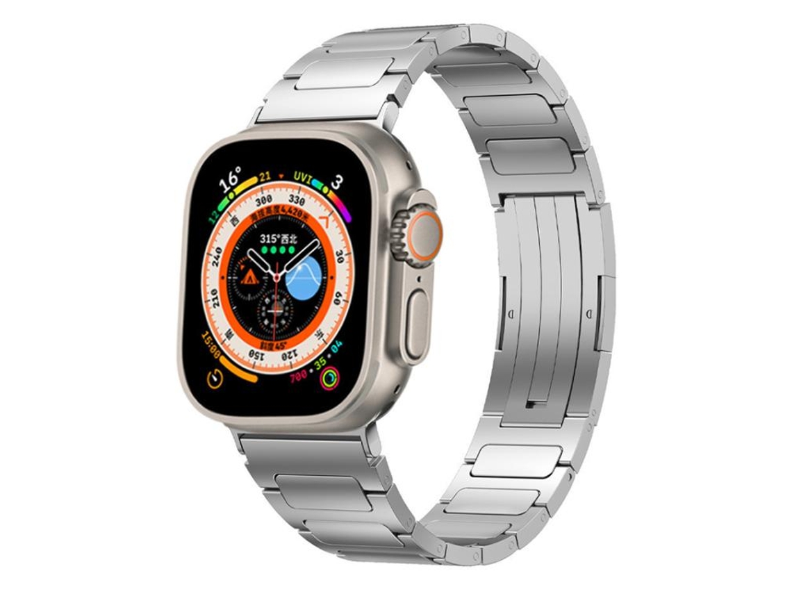 Correa de acero inoxidable XIAOMOYU para Apple Watch (46/49/45/44 mm) con hebilla plateada en forma de I.