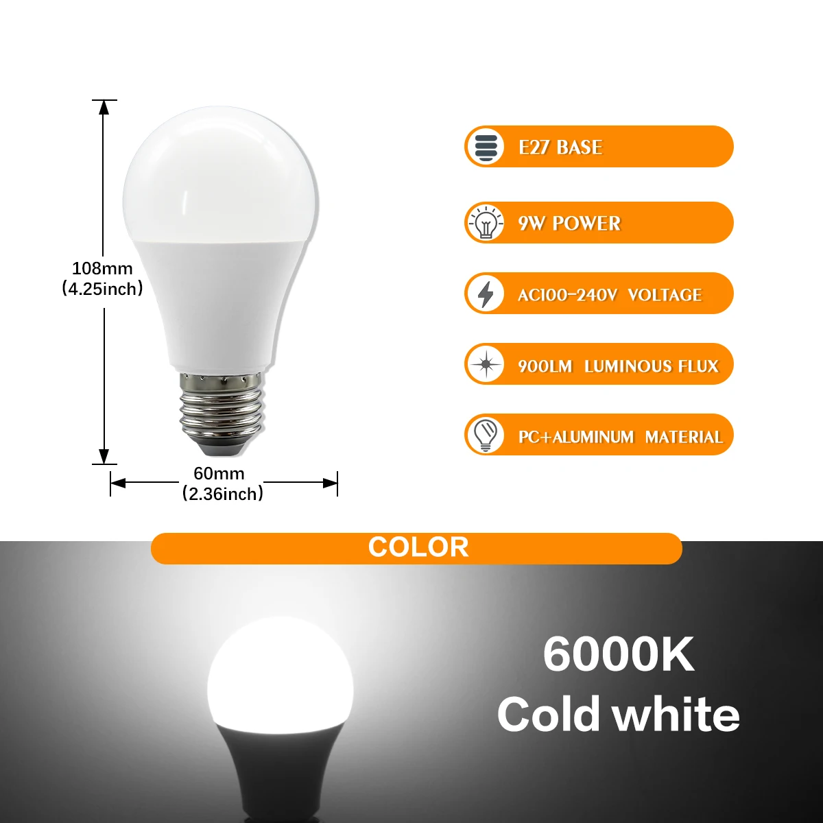 Bombillas Led De 9w (e27, 6000k, 4 Bombillas), Luces Decorativas Para El Hogar.