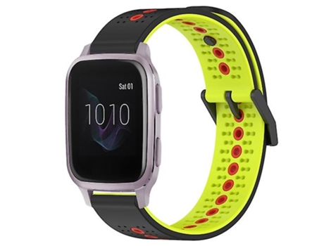 Correa De Reloj Inteligente Para Garmin Venu Sq 20 Mm Correa De Reloj De Silicona Transpirable Tricolor Negro-Lima-Rojo VENISYMLIS