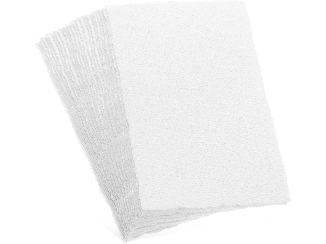 Papel De Acuarela Rugoso De 300 G, 10 X 15 Cm, 25 Hojas, Bordes Irregulares Naturales.