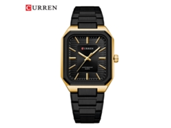 Reloj De Negocios Cuadrado Para Hombre (caja Dorada, Esfera Negra, Correa Negra), Elegante Correa De Acero.