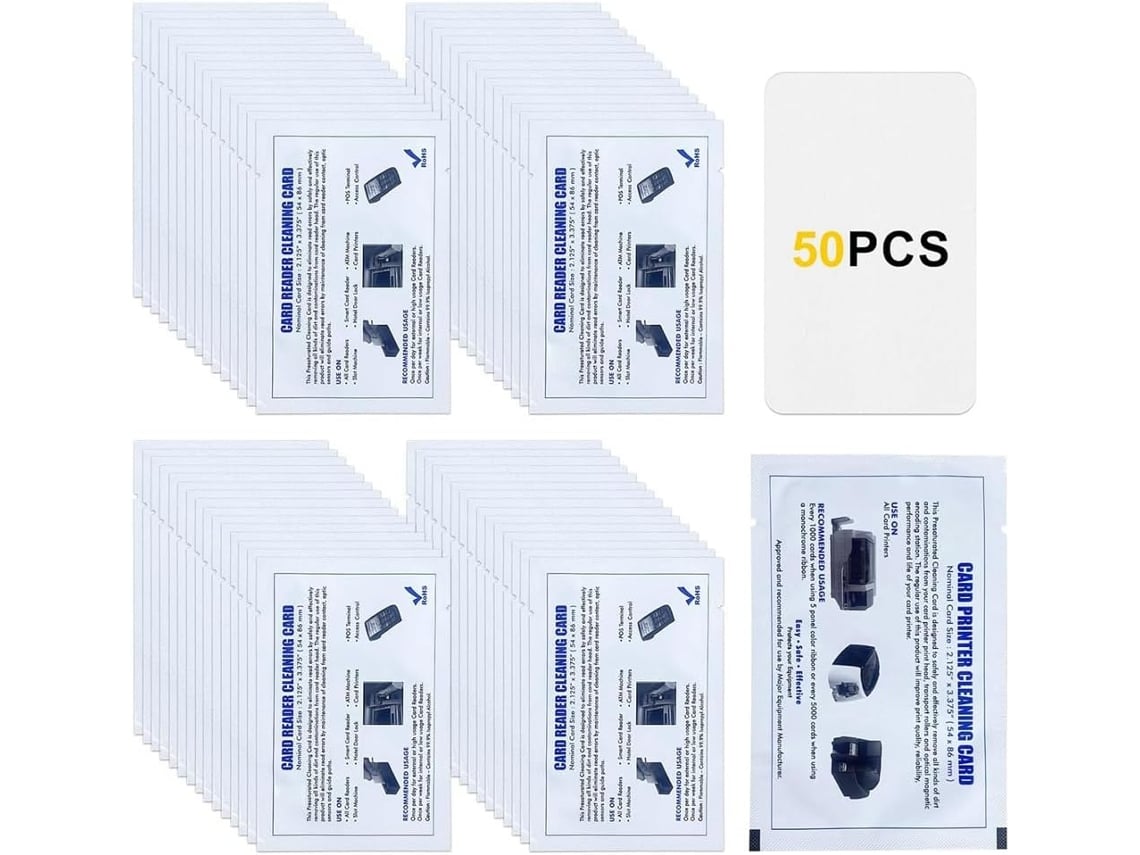 Paquete De 50 Tiras De Limpieza De Plástico Blanco De Doble Cara Para Lectores De Tarjetas