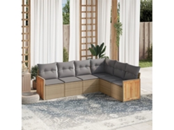 Conjunto de sofá de jardín de 6 piezas con cojines, mimbre sintético beige, Dkd Home Decor