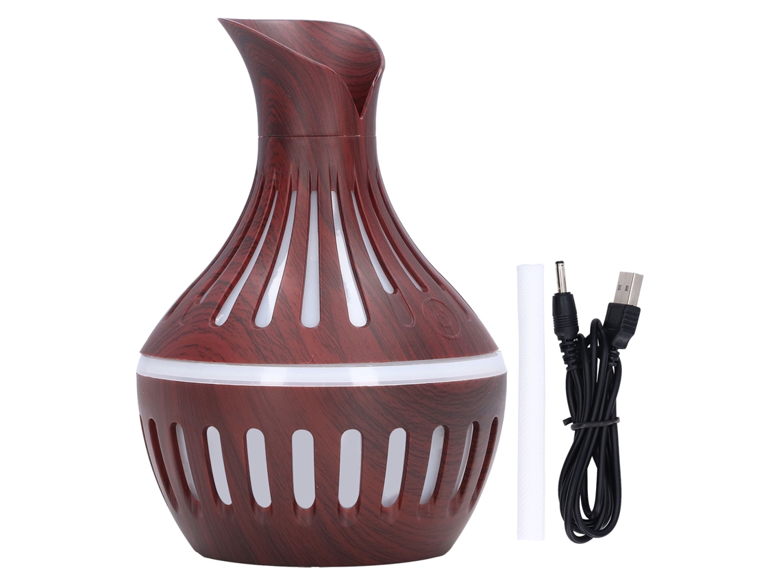 Humidificador de aromaterapia con aroma a madera, minijarrón USB, luz nocturna silenciosa, 300 ml