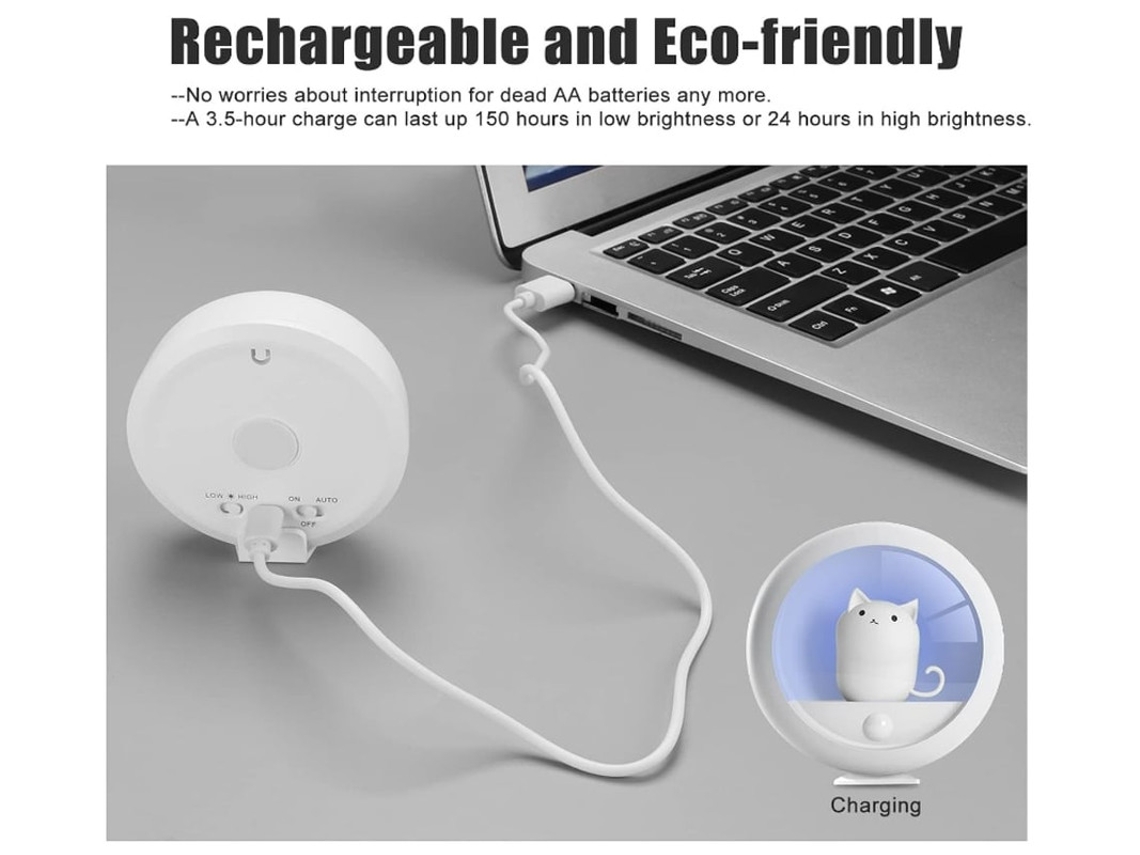 Sensor De Movimiento Luz Nocturna Usb Yizhood Recargable Baño Blanco