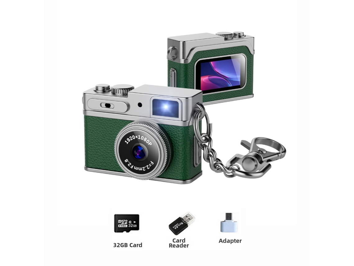 Mini Câmera Digital Czhhmart 1080p Full HD, Equipada com Cartão de Memória de 32GB (verde-escuro)