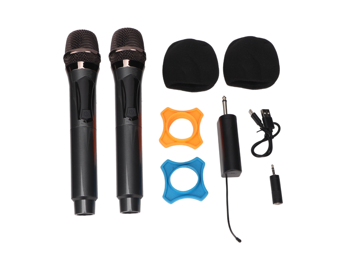 Micrófono De Mano Dinámico Inalámbrico 1 A 2 Con Receptor Recargable Para Karaoke Y Fiestas.