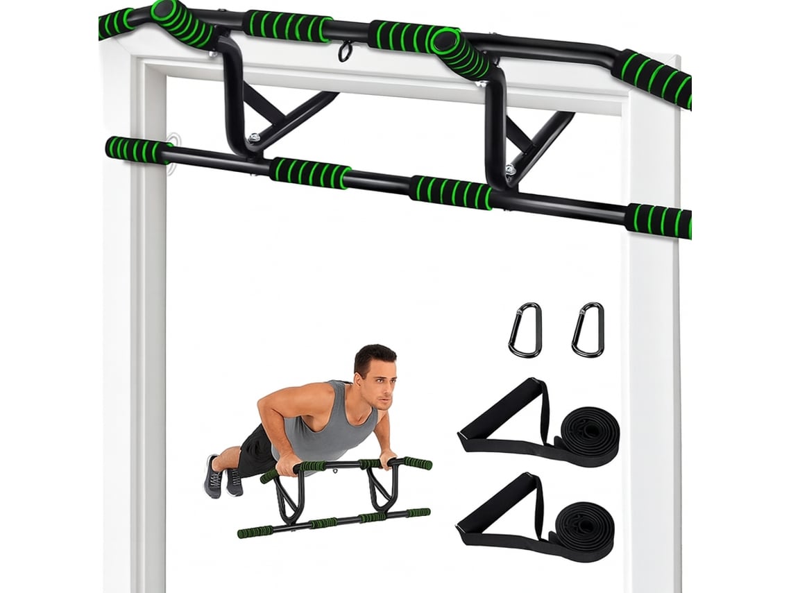 Barra de ejercicios para puerta Nettlife, sin tornillos, para entrenamiento de fuerza, con asas acolchadas antideslizantes, carga máxima de 200 kg.