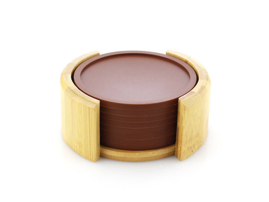 HYMNORA Juego de posavasos de silicona - 8 unidades + bandeja de bambú (color café)