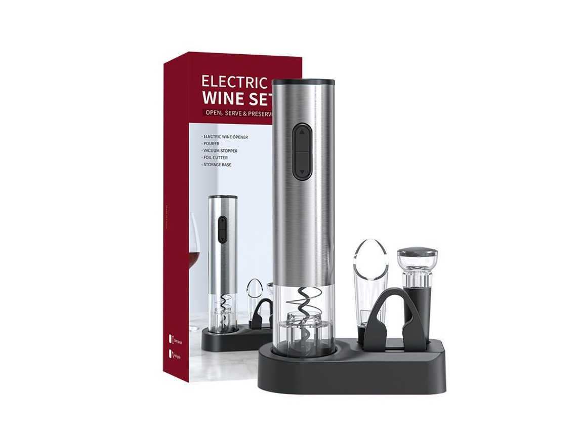 Juego De Accesorios Para Vino Con Alimentación Eléctrica A Pilas - Acero Inoxidable Transparente, Juego Completo Para Vino