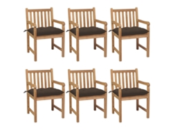 Sillas de jardín con cojines grises. 6 piezas de teca maciza Dkd Home Decor.