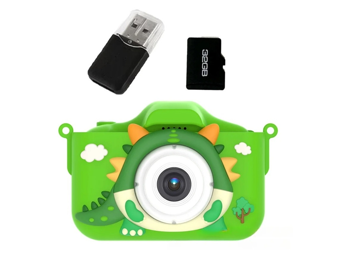 Mini cámara dual HD para niños, ideal para tomar fotos y grabar videos con tarjeta de 32 g, color verde Yizhood
