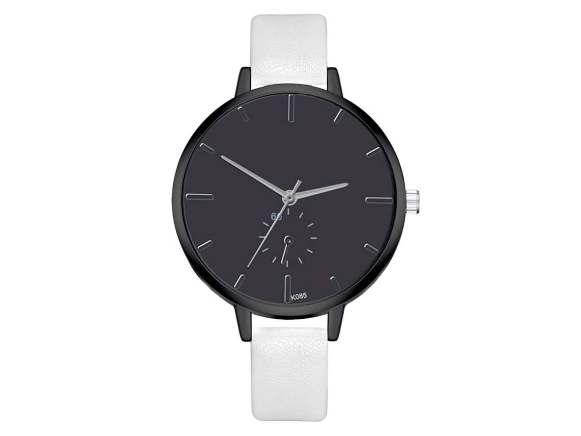 Reloj De Pulsera De Cuarzo Informal Para Mujer Con Correa De Pu Y Esfera Redonda Blanca.