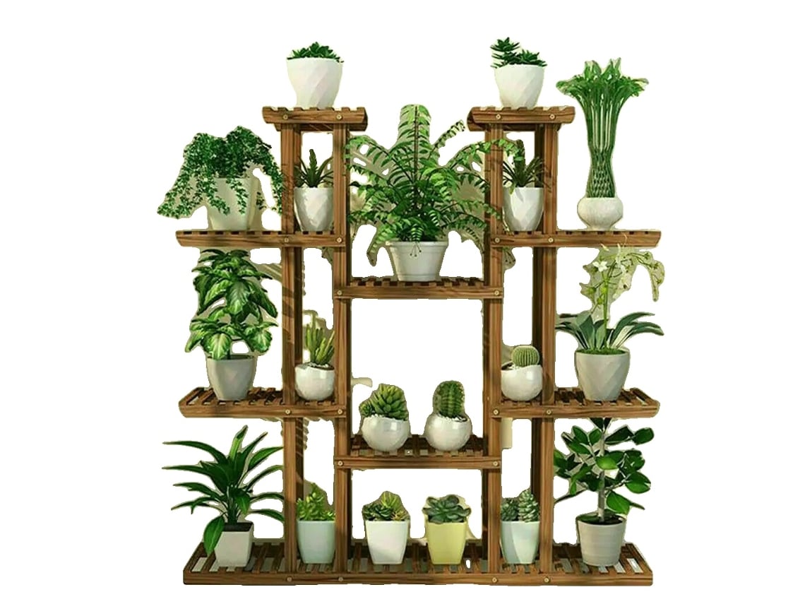 Suporte Para Plantas, 9 Andares, Design Durável Em Madeira E Metal, Marron