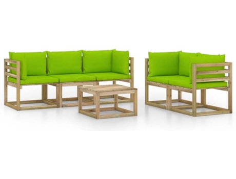 Conjunto 6 de muebles de jardín VIDAXL con cojines verde lima