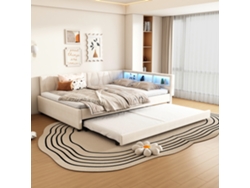 Sofá Cama Beige De 140x200 Cm Con Lamas Retráctiles, Led Y Usb-c.