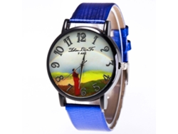 Reloj De Cuarzo Con Correa De Piel Pu Dial Numérico Clásico Unisex (azul)