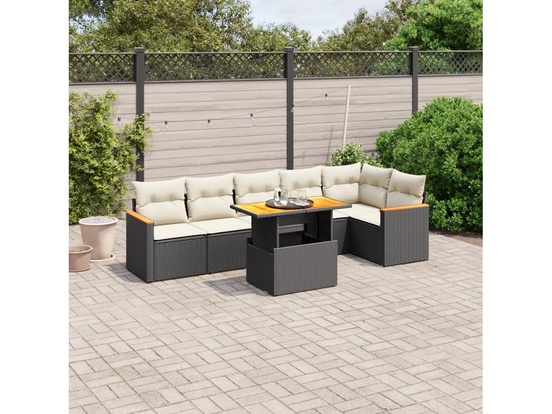 Conjunto de sofá de jardín de 7 piezas con cojines de mimbre negro de DKD Home Decor
