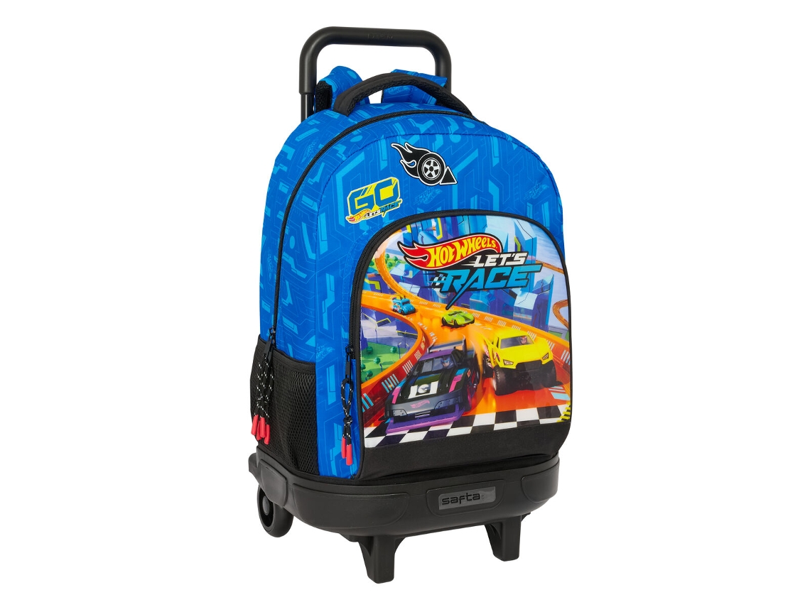 Mochila escolar con ruedas Let's Race de Hot Wheels (poliéster 300D negro)