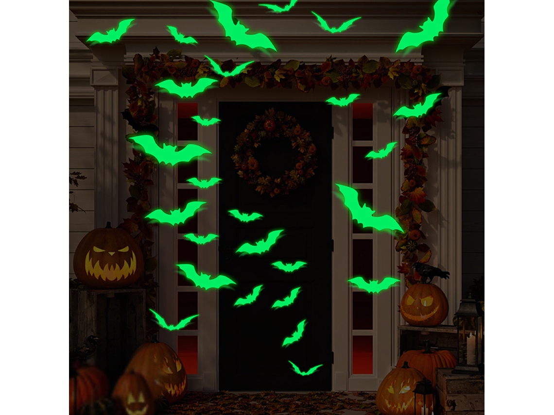 16 pegatinas luminosas de murciélagos de Halloween para pared y ventana, 16 piezas de decoración luminosa Viewleaf