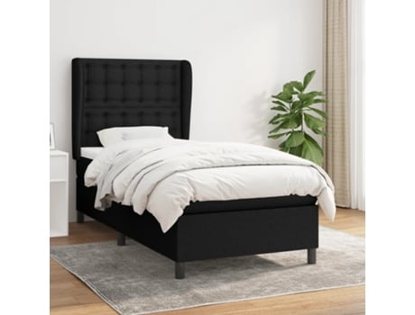 vidaXL Cama con somier y colchón 90x200 cm tela negro