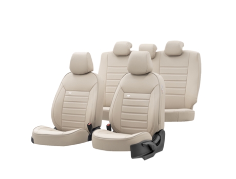 Juego Completo de Fundas de Asiento OTOM Universal Completa 100% Diseño Premium De Cuero/Beige