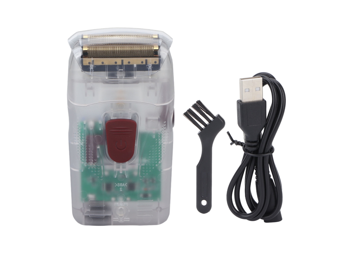 Afeitadora eléctrica USB de doble hoja, impermeable, carcasa transparente, carga USB para hombres