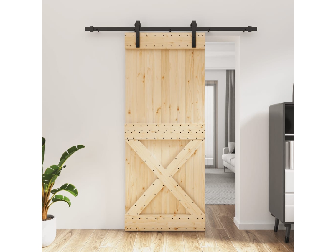 Puerta corredera con herrajes 85x210 cm madera maciza de pino LOVELY HOME