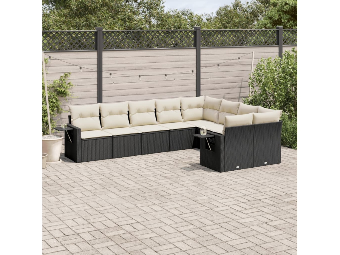 Conjunto de sofás de jardín de 9 piezas DKD Home Decor con cojines de mimbre negros