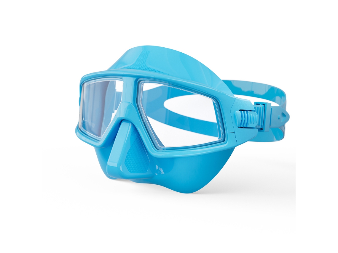 Máscara de buceo Hexinyigjly con visión de 180°, antivaho e impermeable, azul.