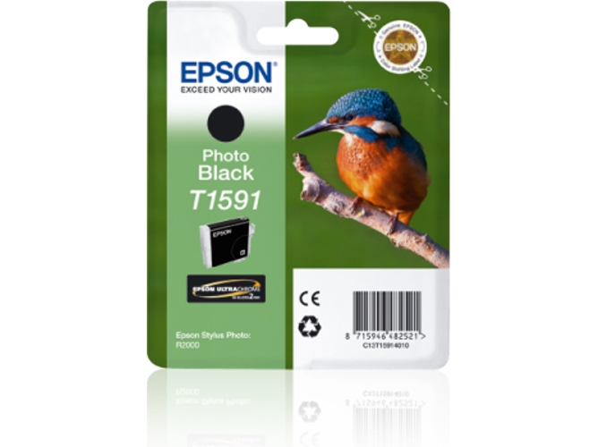 Cartucho de tinta original EPSON, T1591, Martín pescador, 17 ml , Negro foto, C13T15914010