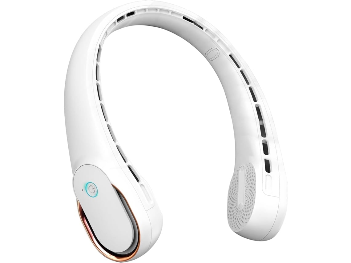 Ventilador de cuello portátil, viento fuerte, ajustable 360°, refrigeración ultra silenciosa, diseño sin aspas, blanco USHION