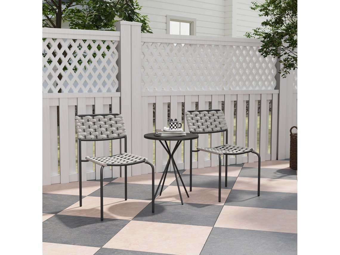 Juego De Muebles De Jardín De Polietileano, Muebles De Balcón Para Salón Exterior Para 2 Personas, 3 Piezas Para 2 Sillas, Mesa Gris
