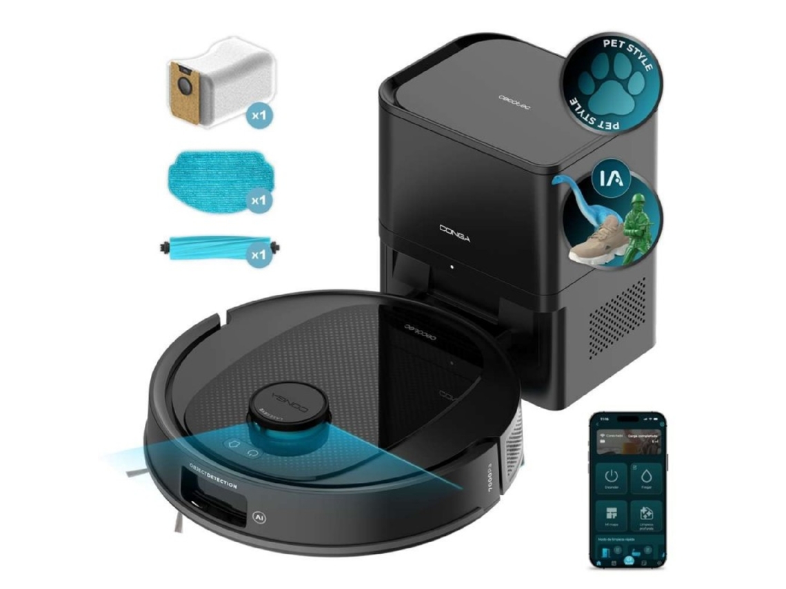 Cecotec Robot Aspirador Y Friegasuelos Con Base De Autovaciado Conga Y80. Navegación Láser E Ia, Potencia Succión 13000pa