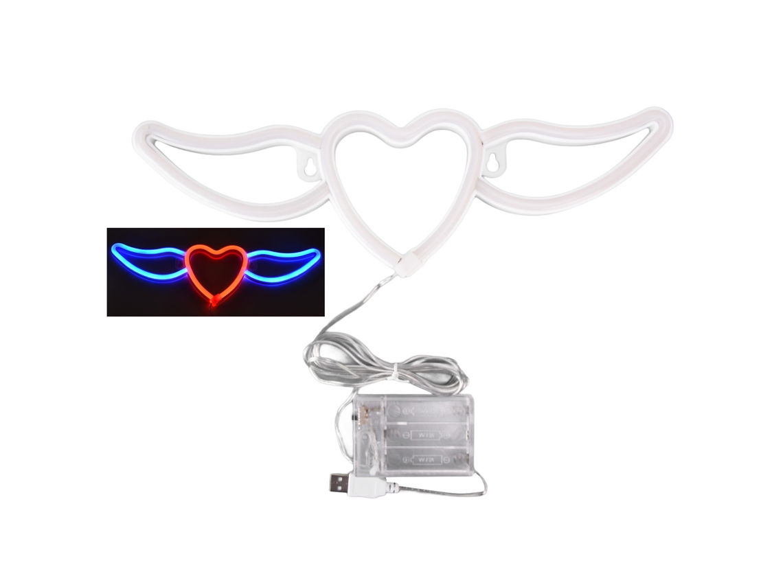 2026-luz Neon En Forma De Corazón Con Alas Energía Eficiente Doble Fuente Para San Valentín Boda Luz Azul Roja
