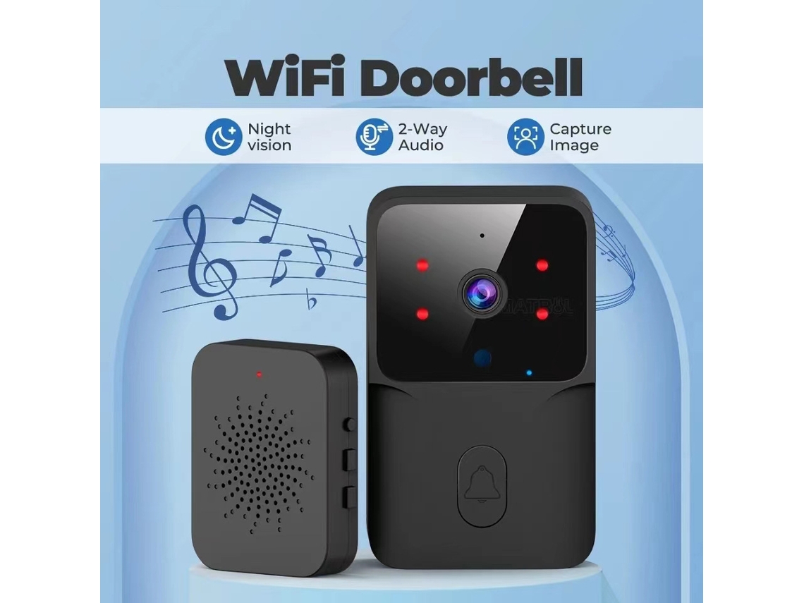 Compatible con vídeo, timbre inalámbrico Wi-Fi, timbre inteligente de alta definición - Negro