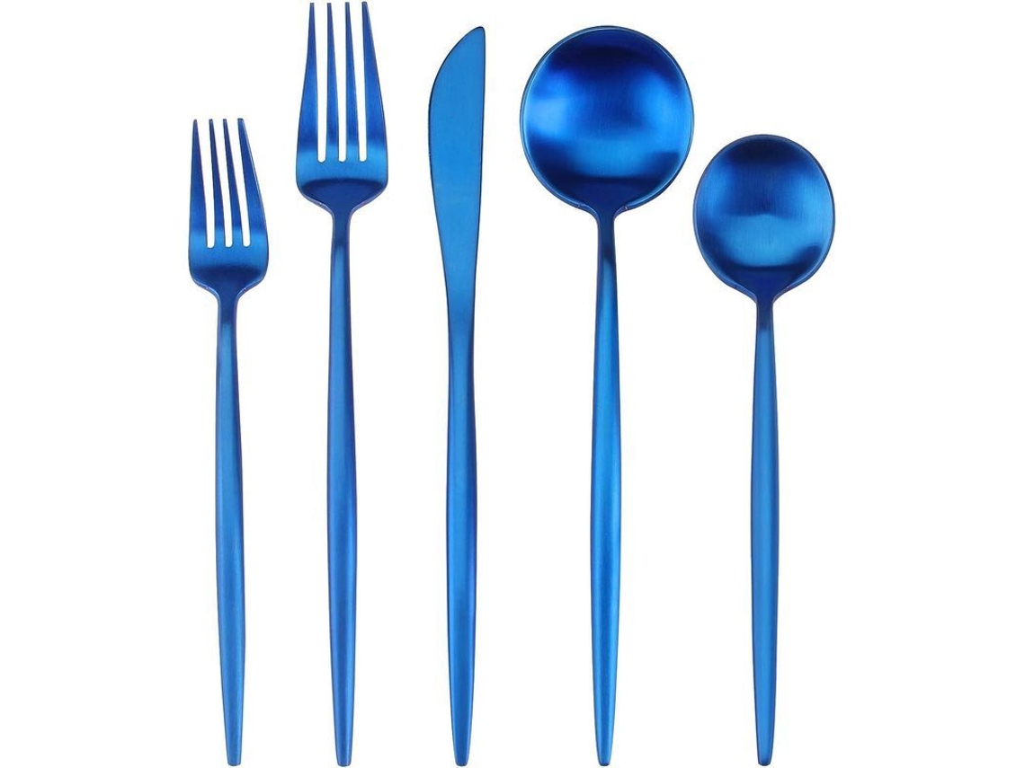 Conjunto de 5 peças de talheres em aço inoxidável acetinado para casa e restaurante, cor azul (2026)