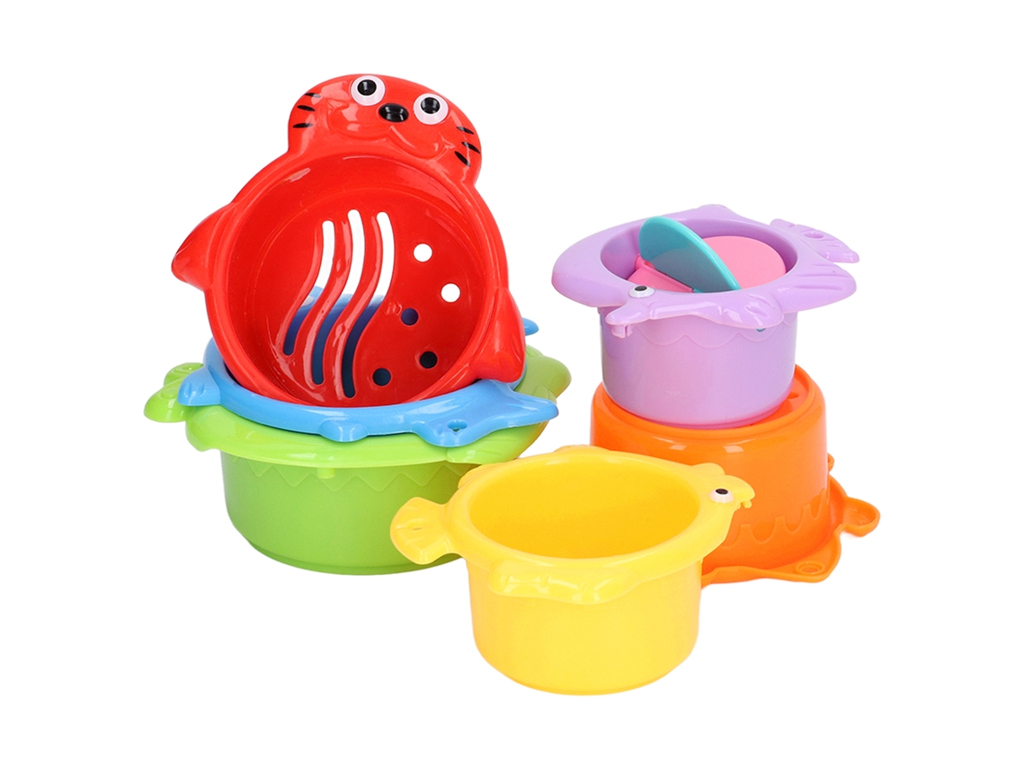 Juego De Vasos Apilables Para Bebés, 6 Piezas, Forma De Pez, Juego De Baño Educativo Con Dibujos Animados