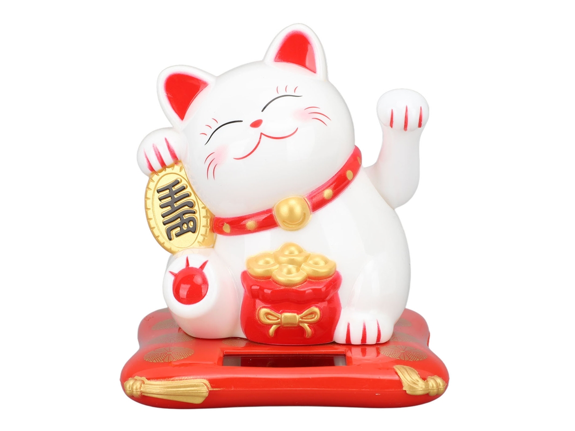 Baok de gato de la suerte con energía solar, brazos móviles, decoración para oficina, hogar, entrada y coche, gato blanco
