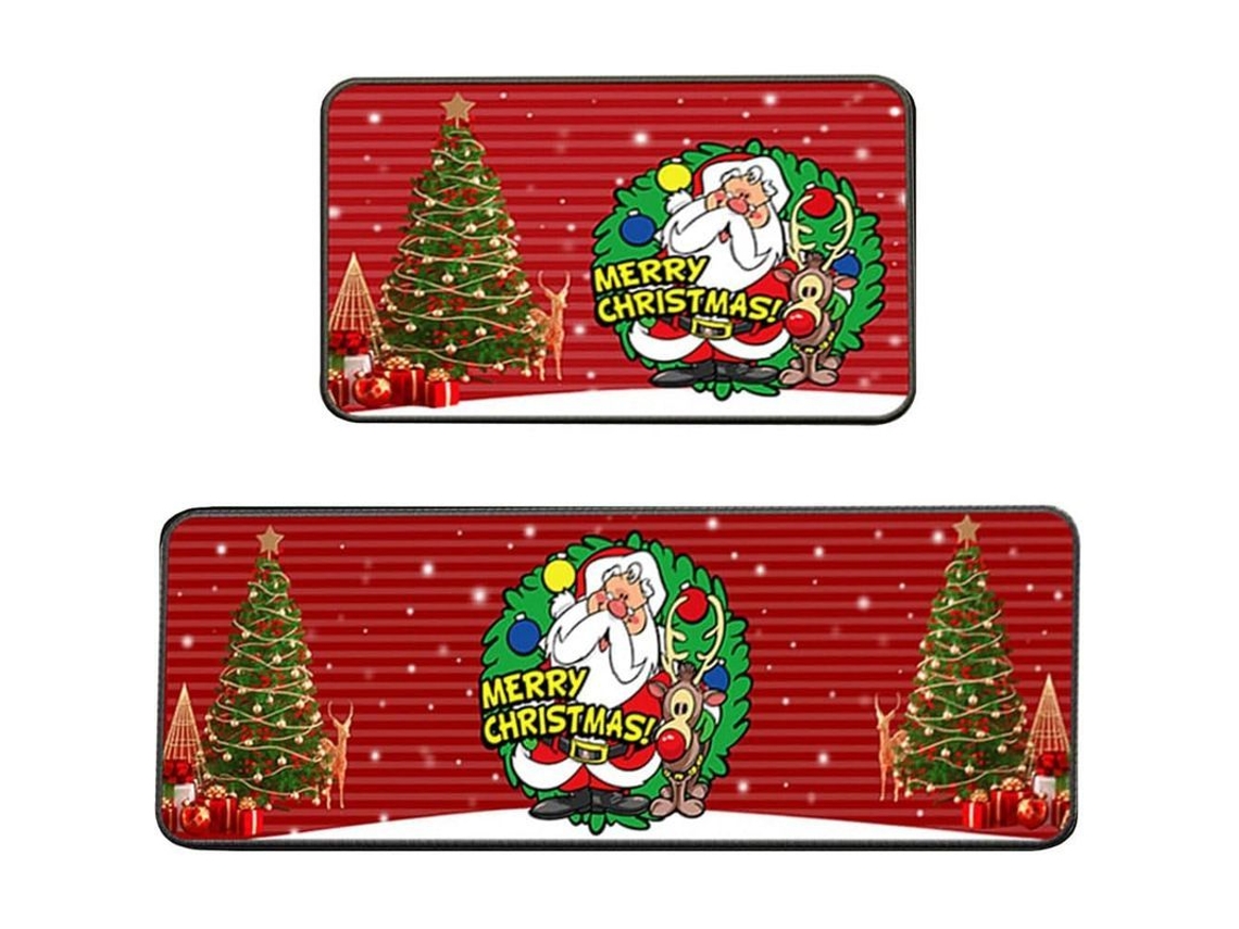Set De Alfombras Navideñas Para Cocina Y Baño, Alfombras Lavables Decoración Navideña Para Hogar
