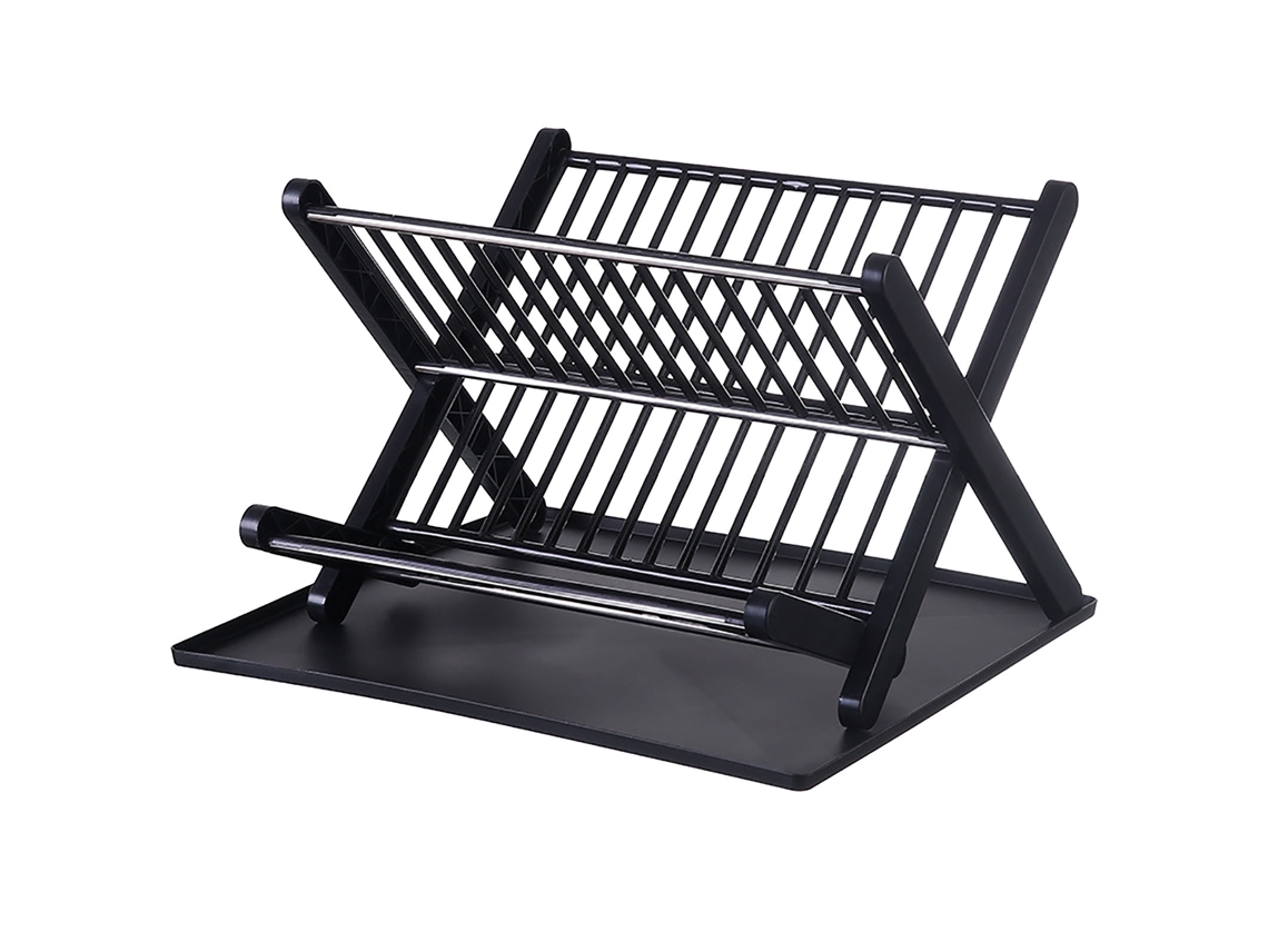 Estantes Para Platos De 2 Niveles Con Tablero De Drenaje, Capacidad Grande, Plegable, Secado De Platos, Cocina, Negro